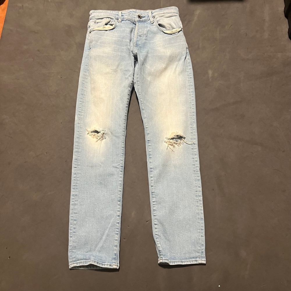 G-Star Raw 3301 Slim Jeans Mens 29x32 Light Blue‎ Distressed Ripped Denim Pants